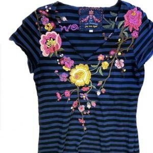 Johnny Was JWLA striped embroidered Love tee